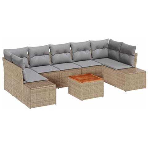 Set di Divani da Giardino 8 Pezzi con Cuscini Beige Polyrattan Acacia - Foto 1