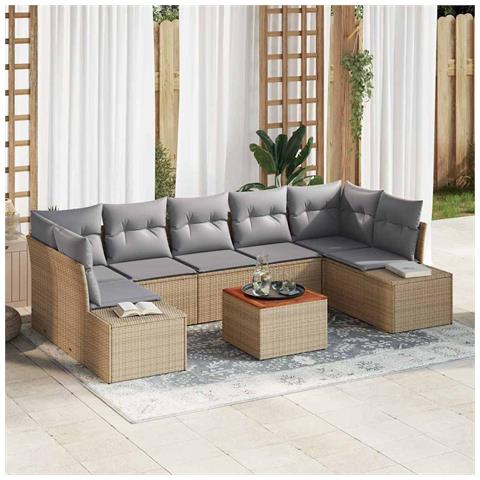 Set di Divani da Giardino 8 Pezzi con Cuscini Beige Polyrattan Acacia - Foto 2