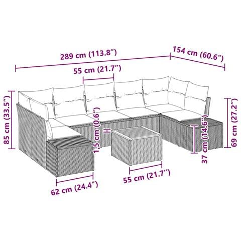 Set di Divani da Giardino 8 Pezzi con Cuscini Beige Polyrattan Acacia - Foto 9