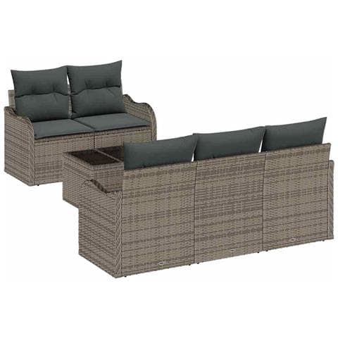 Set Divano da Giardino 6 Pezzi con Cuscini Grigio Polyrattan, Divano da Giardino 2 Posti con Ripostiglio e Cuscini Grigio Polyrattan - Foto 1