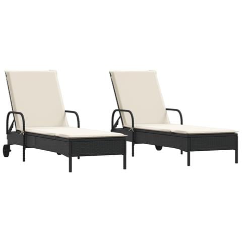 Lettini Prendisole con Cuscini 2 pz Neri in Polyrattan - Foto 1