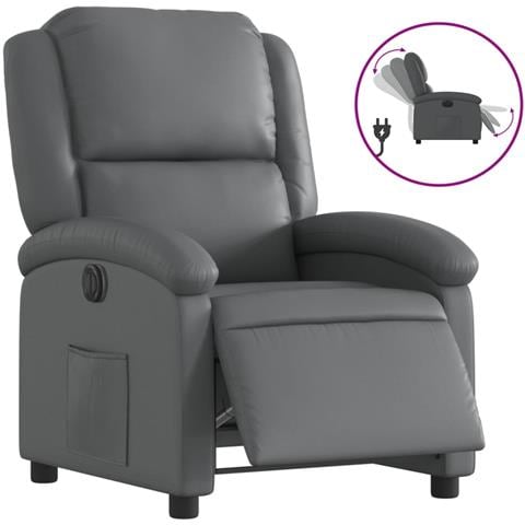 Poltrona Reclinabile Elettrica Grigia in Similpelle - Foto 1