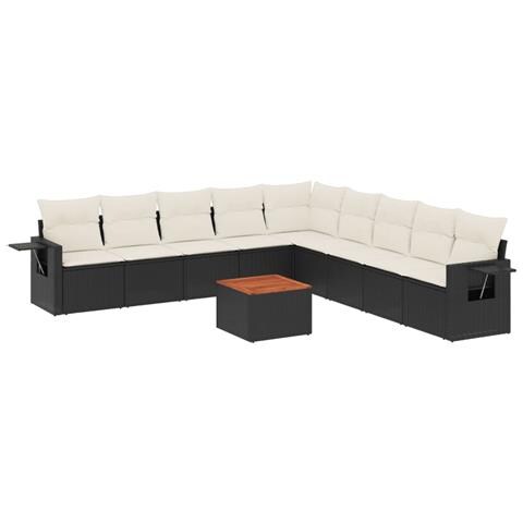 Set Divani da Giardino 10pz con Cuscini in Polyrattan Nero - Foto 1