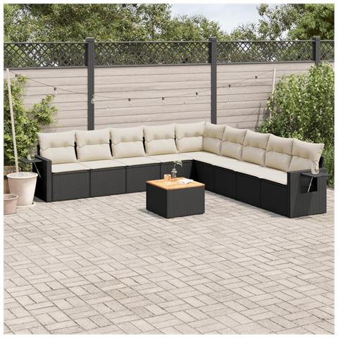 Set Divani da Giardino 10pz con Cuscini in Polyrattan Nero - Foto 2