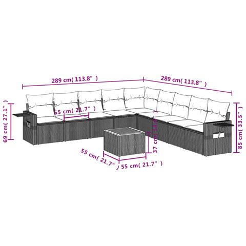 Set Divani da Giardino 10pz con Cuscini in Polyrattan Nero - Foto 9