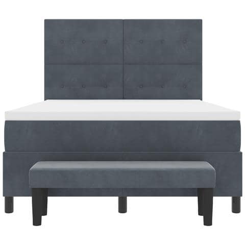 Letto Box Spring con Materasso e Panca Grigio Scuro 140x190 cm Velluto - Foto 9