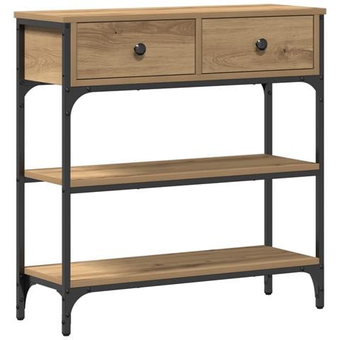 Tavolino Console Rovere Artigianale 72,5x25x75 cm Legno Ingegnerizzato & Acciaio - Foto 1