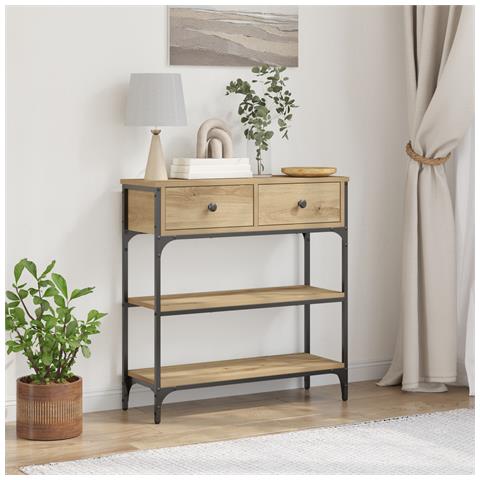 Tavolino Console Rovere Artigianale 72,5x25x75 cm Legno Ingegnerizzato & Acciaio - Foto 2