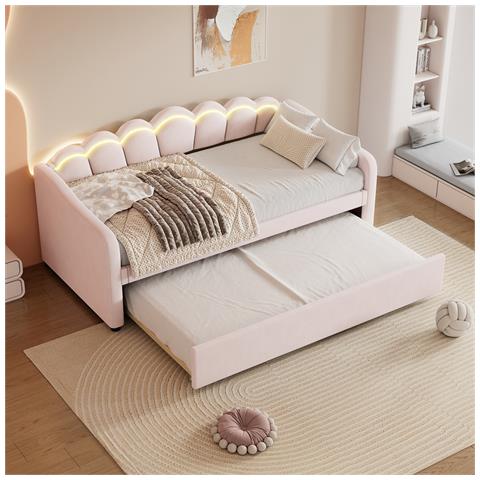 Letto Da Giorno 90x200cm, Con Letto A Scomparsa, Luce Cambia Colore, Telecomando, Divano Letto, Letto Singolo (senza Materasso), Stile Minimalista, Velluto, Rosa - Foto 1