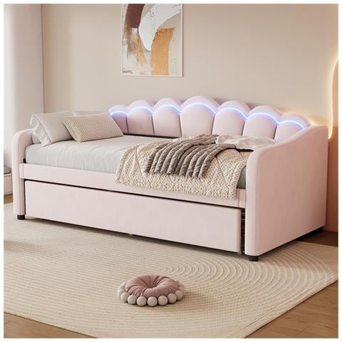Letto Da Giorno 90x200cm, Con Letto A Scomparsa, Luce Cambia Colore, Telecomando, Divano Letto, Letto Singolo (senza Materasso), Stile Minimalista, Velluto, Rosa - Foto 2