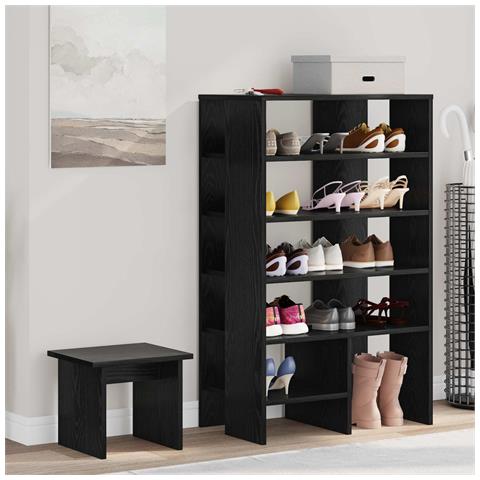 Mobile per scarpe 2 pcs Rovere Nero Legno multistrato - Foto 2