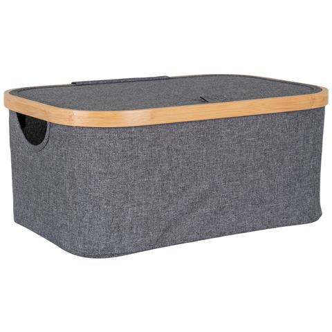 Cestino Noto In Bambù E Tessuto Grigio Scuro 38x26x16 Cm - Foto 1