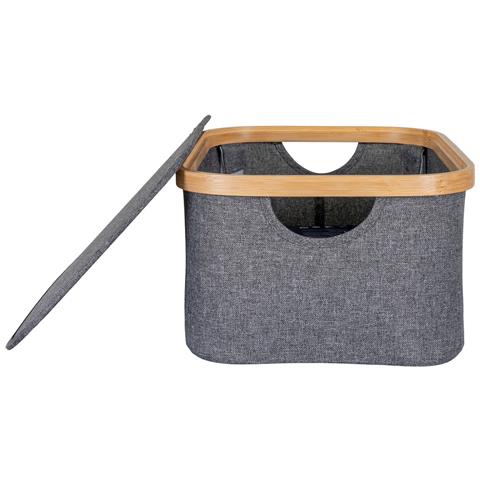 Cestino Noto In Bambù E Tessuto Grigio Scuro 38x26x16 Cm - Foto 2