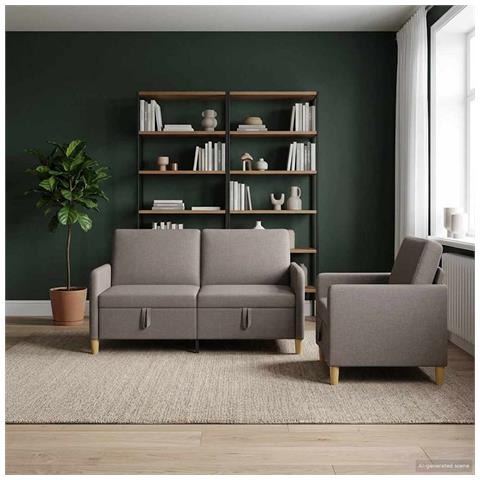 Set di Divani con Storage 2 pcs Tortora Poliestere - Foto 2