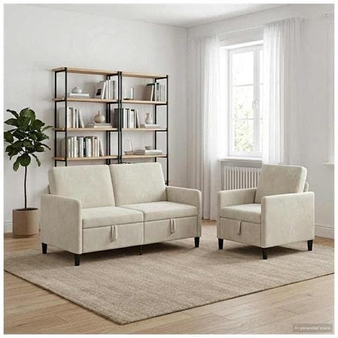 Set di Divani con Storage 2 pz Crema Poliestere - Foto 9
