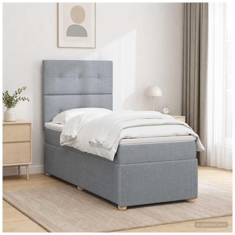 Letto box spring con materasso Grigio Chiaro Singolo Tessuto - Foto 2
