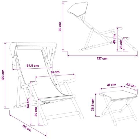 Lettino 4 pcs 3 Posizione Legno di Eucalipto Massello Grigio - Foto 2