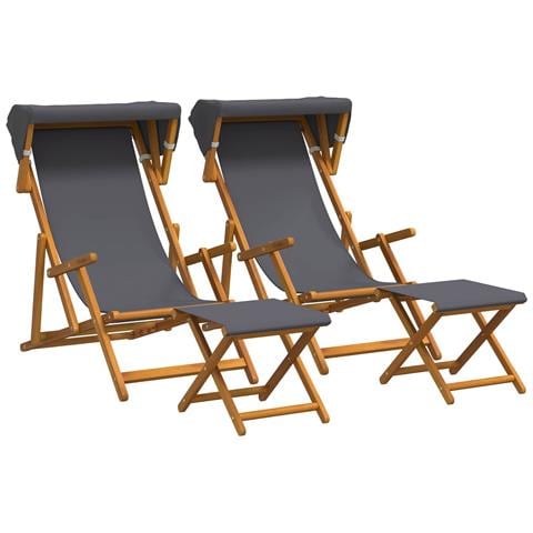 Lettino 4 pcs 3 Posizione Legno di Eucalipto Massello Grigio - Foto 1