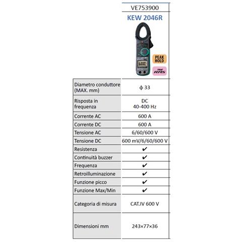 Pinza Amperometrica Digitale Kew 2046r Ve753900 - Foto 3