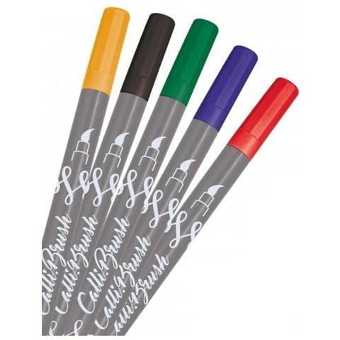 Online Schreibgerte Calli Evidenziatore 5 Pz Punta Del Pennello Nero, Verde, Porpora, Rosso, Giallo - Foto 1