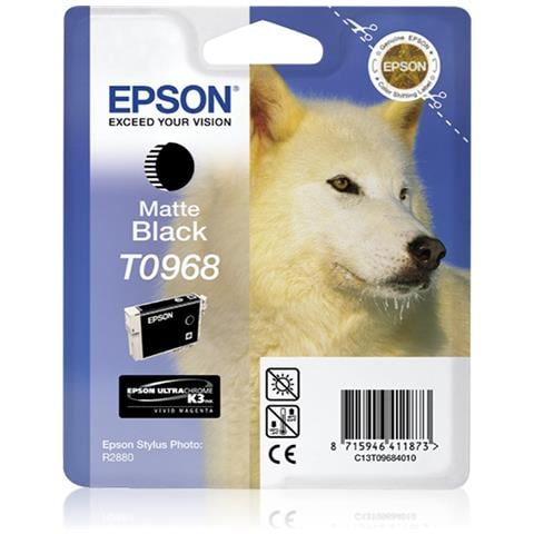 T0968 Husky Cartuccia Ink Originale Nero Opaco per Stylus Photo R2880 11,4 ml - Foto 1