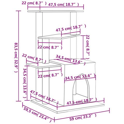 Albero Per Gatti Con Tiragraffi In Sisal Grigio Chiaro 83,5 Cm - Foto 5