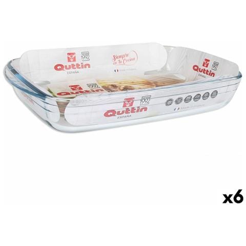 Pirofila Da Forno Quttin Trasparente 3 L Vetro Rettangolare 35,4 X 22 X 5,5 Cm (6 Unità) - Foto 1