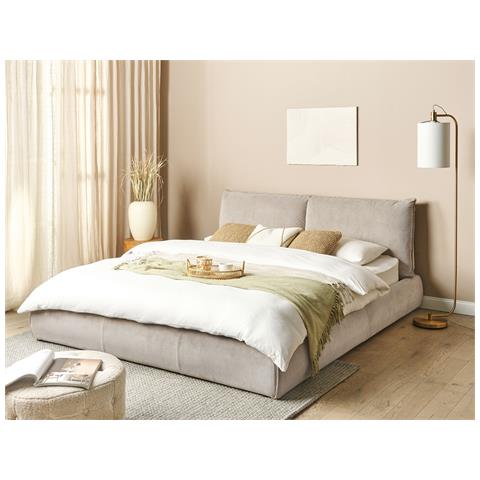 Letto Matrimoniale Velluto A Coste Tortora 180 X 200 Cm Vinay - Foto 1