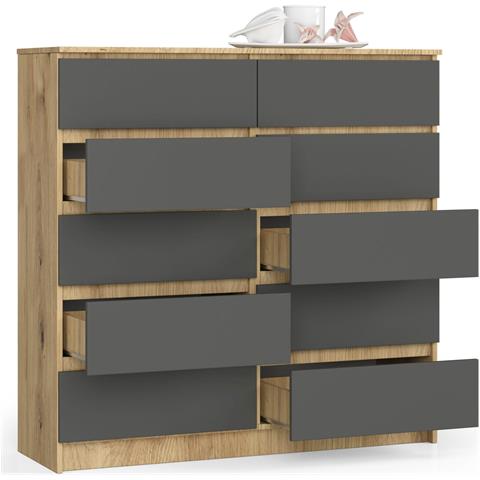 Cassettiera K120, 10 cassetti, 120x40x121 cm, Colore Quarcia Artisan e Grigia Grafite - Foto 2