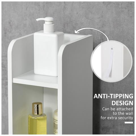 Colonna Bagno Con Mensole E Armadietti, Mobile Alto Salvaspazio In Legno 15x17x120cm, Bianco E Grigio - Foto 6