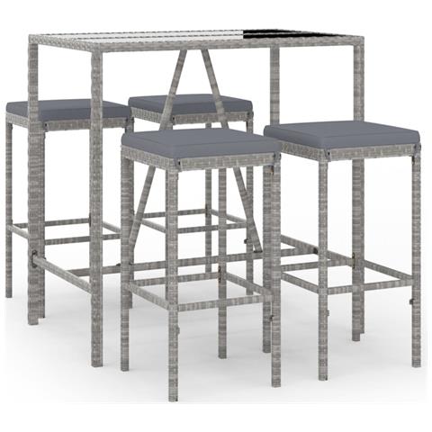 Set Bar Da Giardino 5 Pz Con Cuscini In Polyrattan Grigio - Foto 1