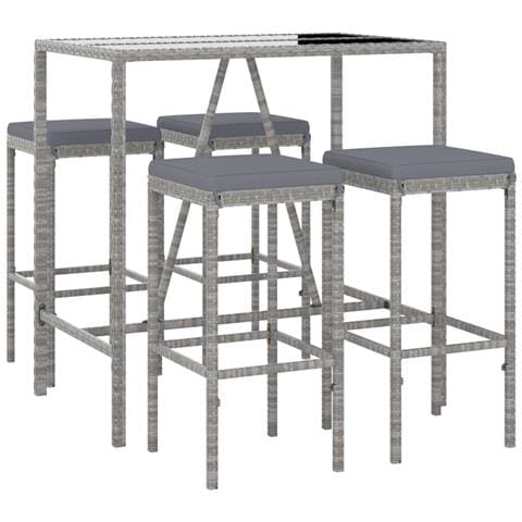 Set Bar Da Giardino 5 Pz Con Cuscini In Polyrattan Grigio - Foto 2