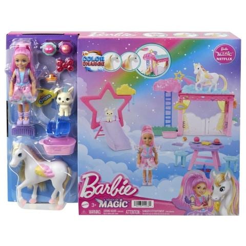 Playset Barbie A Touch Of Magic Con Bambola Chelsea E Bebè Pegaso, Multicolore - Foto 4