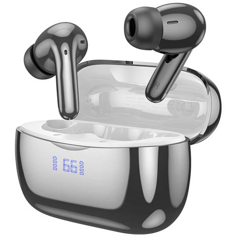 Auricolari Bluetooth Riduzione Rumore Autonomia 7 Ore Effetto Cromato, Nero - Foto 1