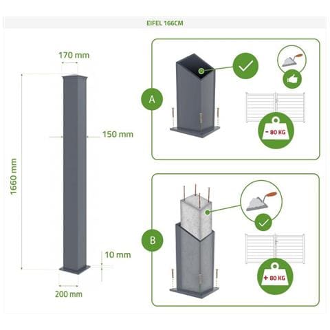 Cancello Battente 3,5m Life Alt. 120cm Alluminio + 2 Montanti Eifel 15x15cm Alt. 166cm Grigio - Foto 5