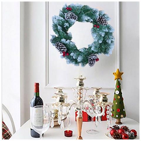 Ghirlanda Pino Verde Innevata 50cm Bacche Neve Pigne Corona Addobbi Di Natale - Foto 2