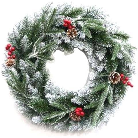 Ghirlanda Pino Verde Innevata 50cm Bacche Neve Pigne Corona Addobbi Di Natale - Foto 1