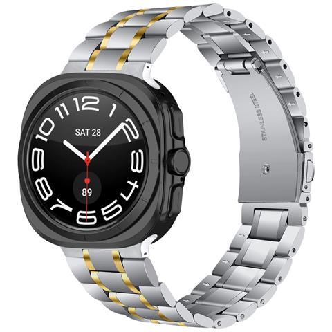 Cinturino Per Orologio In Acciaio Inossidabile Per Samsung Galaxy Watch 7 Ultra 47mm Sliver + Gold - Foto 1