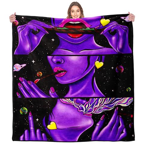 Coperta Di Flanella Con Motivo, Nero E Viola, 127x152cm - Foto 1