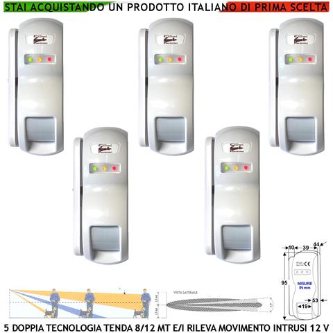 Doppia Tecnologia Tenda Dual Pir E Micronda 5 Pezzi Portata 8/12 Mt Sensore Movimento Ladri Ignoti Rampa Scala Esterna - Foto 1