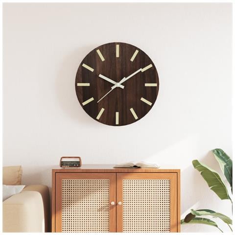 Orologio A Parete Con Ore E Lancette Luminose Marrone 30 Cm - Foto 1
