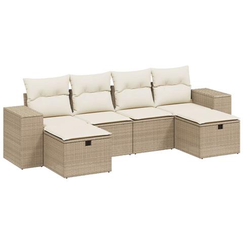Set Divano Da Giardino 6 Pz Con Cuscini Beige In Polyrattan - Foto 2