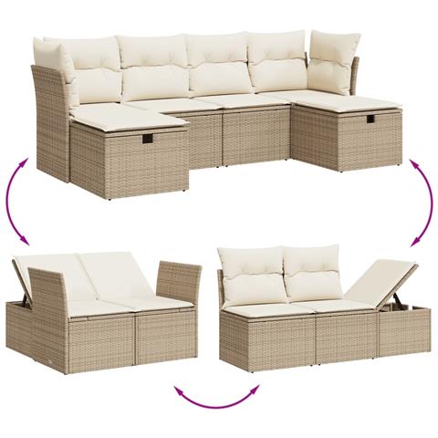 Set Divano Da Giardino 6 Pz Con Cuscini Beige In Polyrattan - Foto 3