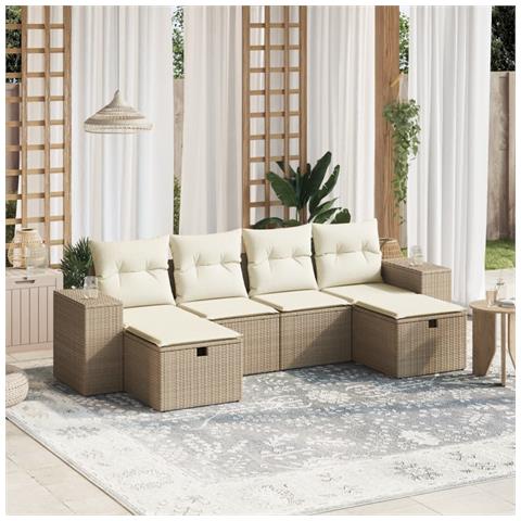 Set Divano Da Giardino 6 Pz Con Cuscini Beige In Polyrattan - Foto 1