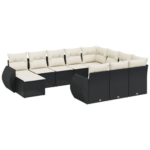 Set Divani Da Giardino 11 Pz Con Cuscini In Polyrattan Nero - Foto 2