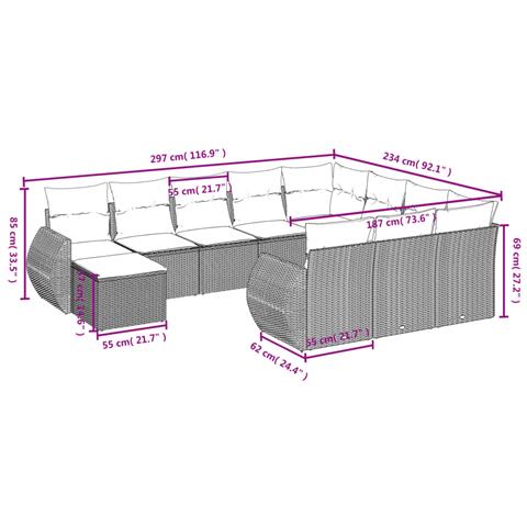 Set Divani Da Giardino 11 Pz Con Cuscini In Polyrattan Nero - Foto 3