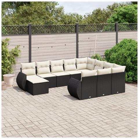 Set Divani Da Giardino 11 Pz Con Cuscini In Polyrattan Nero - Foto 1