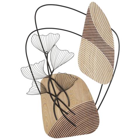 Decorazione In Metallo E Legno Foglia 54 - Marrone - Metallo - 70x3x100 Cm - Foto 1