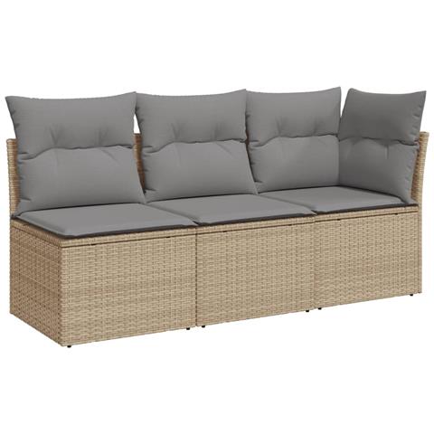 Divano Da Giardino Con Cuscini A 3 Posti Beige In Polyrattan - Foto 1