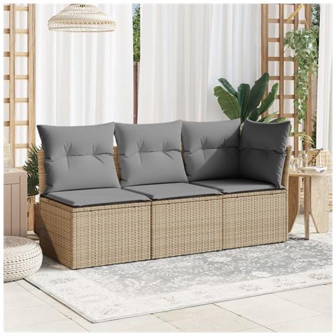 Divano Da Giardino Con Cuscini A 3 Posti Beige In Polyrattan - Foto 2